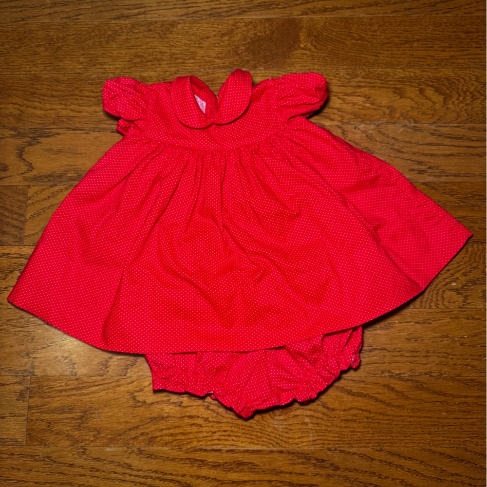 Vintage 1980s C.I. Castro & Co. Red Polka Dot Baby Dress & Bloomer Set Heirloom